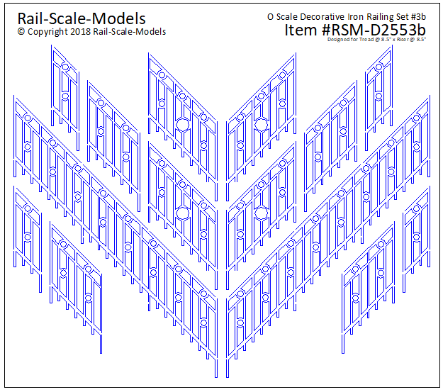 O Scale Decorative Iron Railing Set 3 ~ Angular 8x8